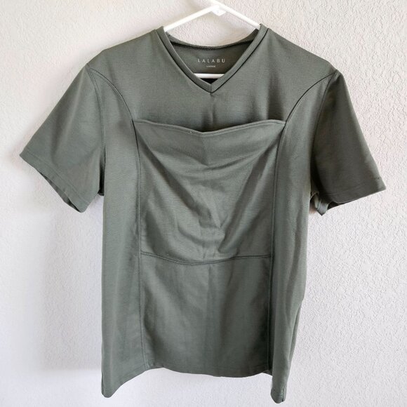 LALABU Soothe Shirt Size L Mom or Dad Green Kangaroo Pouch V Neck Infant Baby - Picture 1 of 8